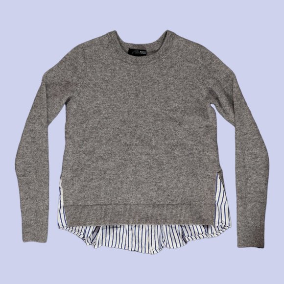 Aqua Sweaters - Aqua | Women's 100% Cashmere Crewneck Sweater Striped Cotton Hem Gray XS